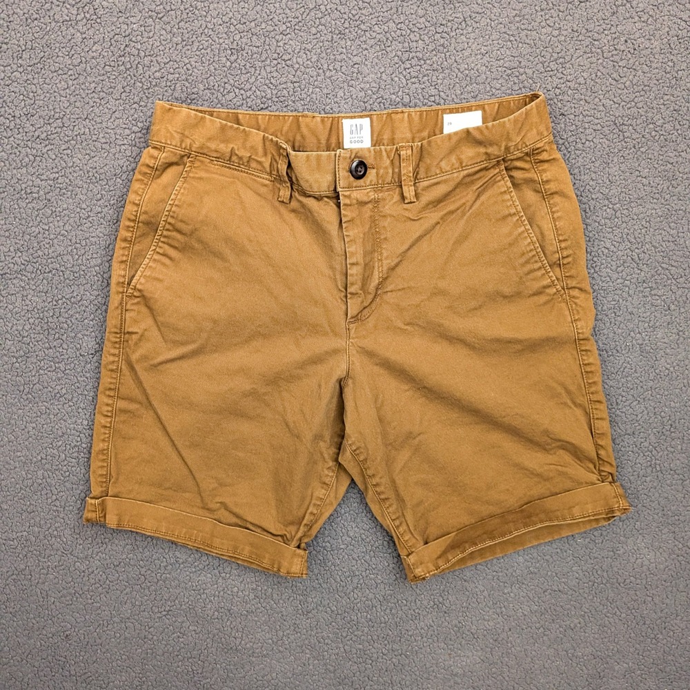 Gap For Good Mens Brown Khaki Chino Shorts Size 29 Flat Front Casual Tobacco
